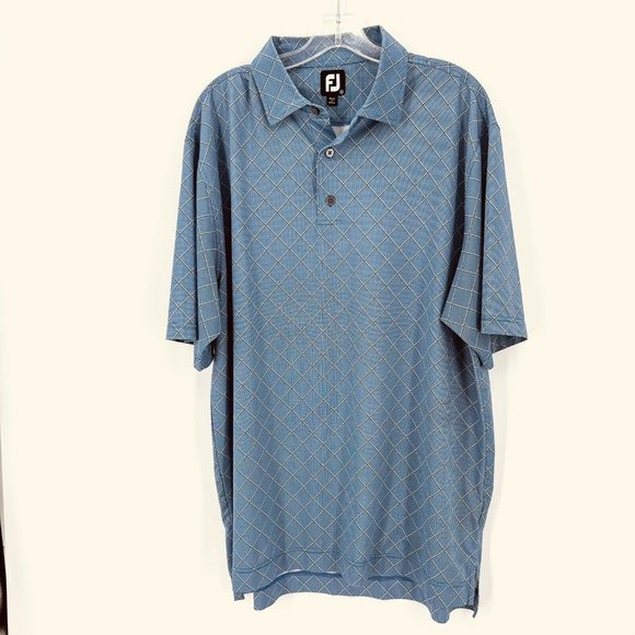 FootJoy FJ Mens Golf Polo Short Sleeve Blue Shirt Sz XL Logo Diamond Pattern - Picture 1 of 9